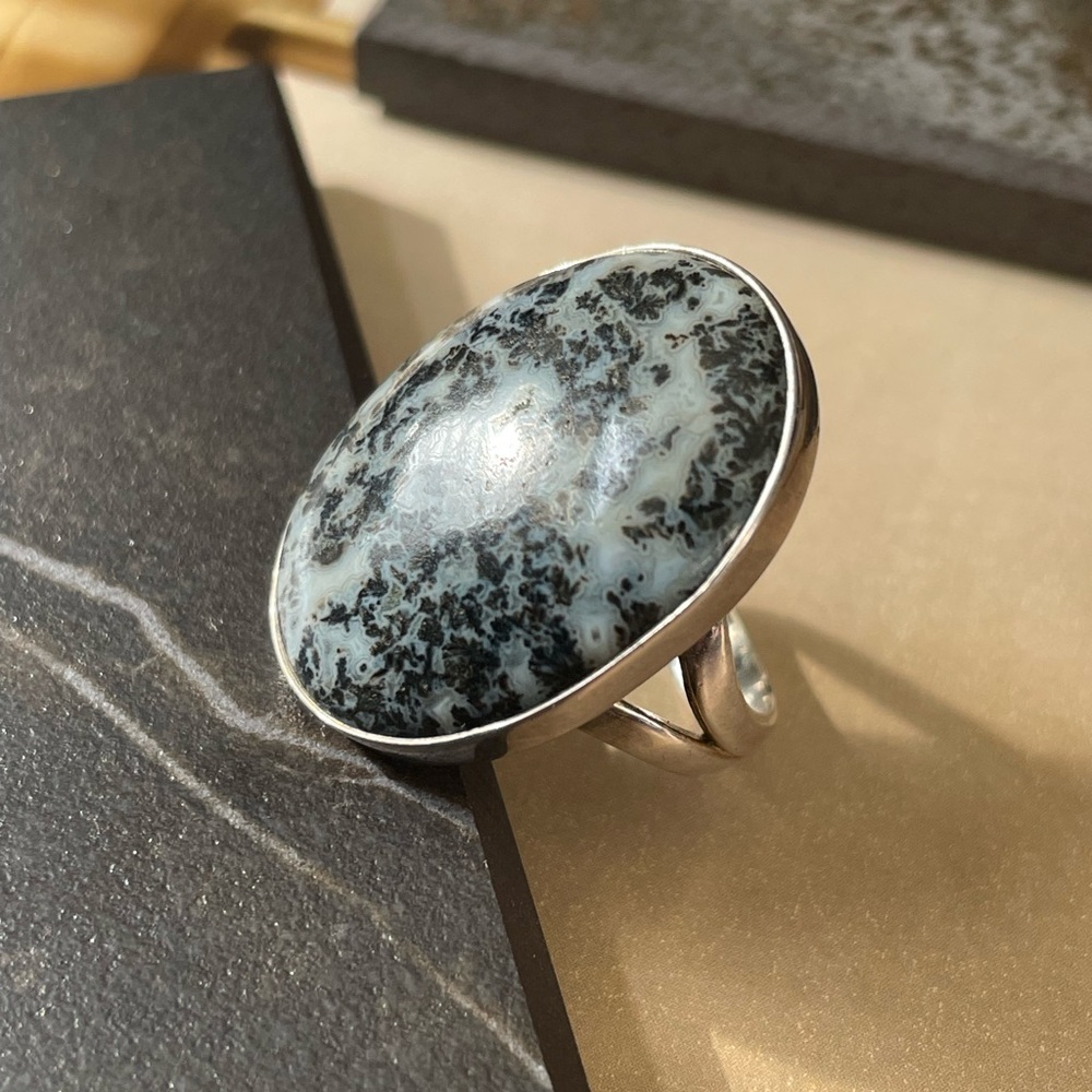 925 Silver Natural Dendritic Opal Ring US 7 / Adjustable 5-8 “B O H O”